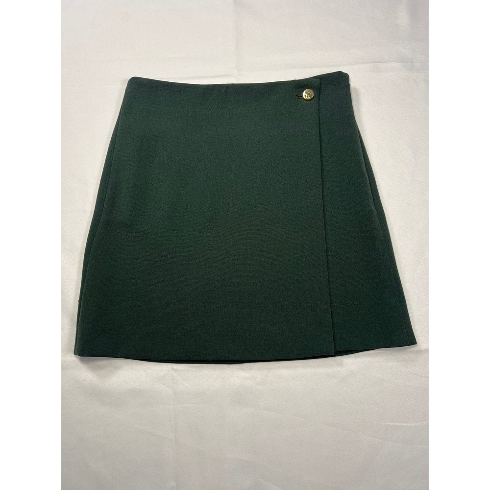 Aritzia Babaton Wayne Wrap Mini Skirt Sz 00 Gold Button Dark Green Office Siren
